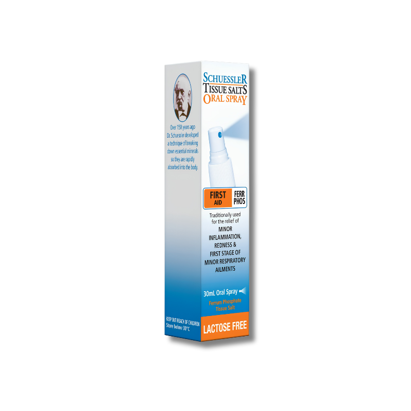 Ferr Phos Spray supports energy production and general wellbeing as a lactose free tissue salt spray for daily use