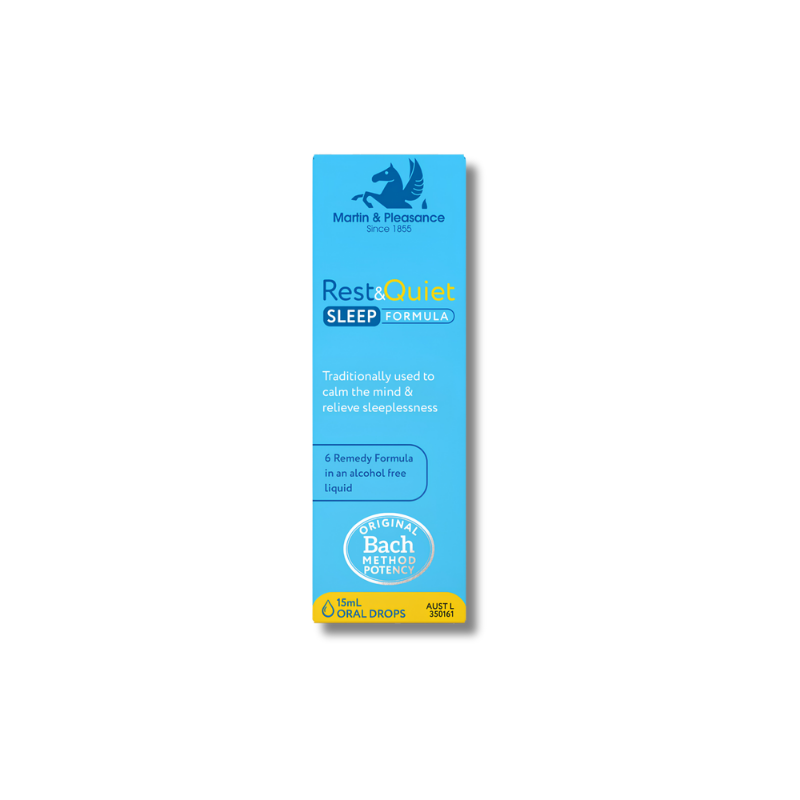 Blue packaging of Rest & Quiet Sleep Formula on a white background