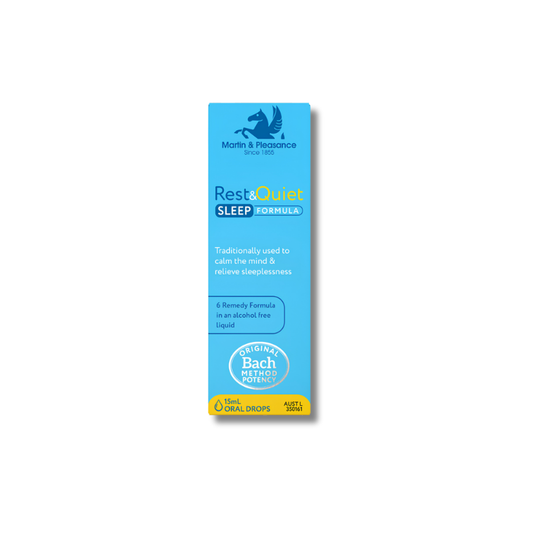 Blue packaging of Rest & Quiet Sleep Formula on a white background