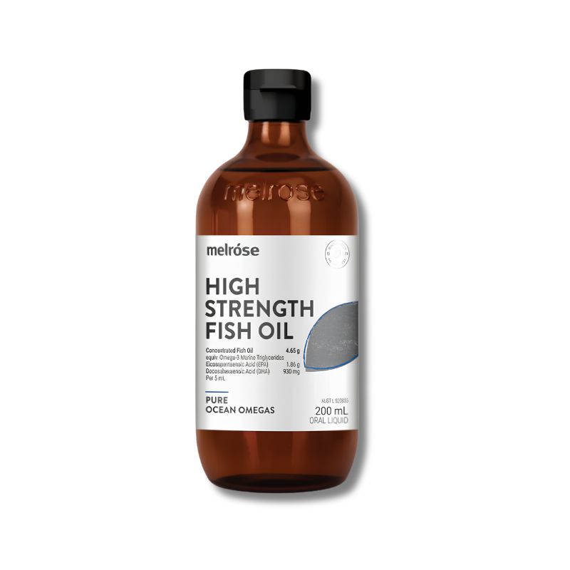 Melrose High Strength Fish Oil supports cardiovascular health and helps maintain healthy brain and eye function