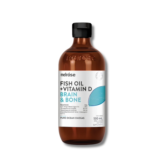 Melrose Fish Oil and Vitamin D Brain and Bone supports brain function and helps maintain bone health and wellbeing