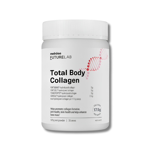 Melrose FutureLab Total Body Collagen supports collagen formation and helps maintain skin joint and bone health