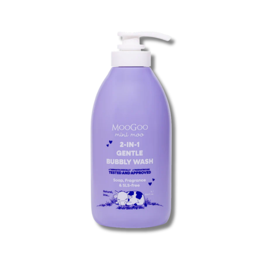 MooGoo Mini Moo 2 in 1 Gentle Bubbly Wash supports gentle cleansing and helps maintain soft hydrated skin