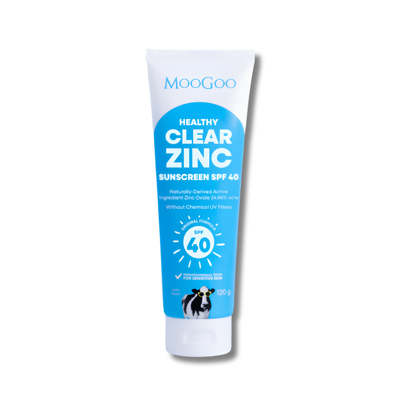 MooGoo Healthy Clear Zinc Sunscreen SPF 40 helps protect skin from UV exposure and maintain skin hydration
