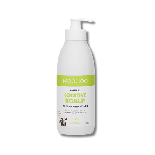 MooGoo Sensitive Scalp Cream Conditioner supports scalp comfort and helps maintain soft hydrated hair