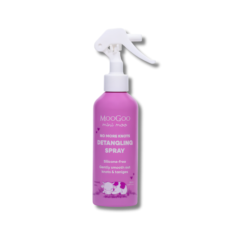 MooGoo Mini Moo Detangling Spray supports smooth manageable hair and helps maintain soft tangle free hair
