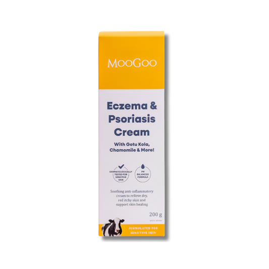 MooGoo Eczema and Psoriasis Cream supports skin hydration and helps maintain calm comfortable skin