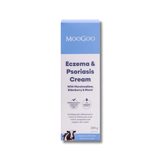 MooGoo Eczema & Psoriasis Cream packaging on a white background