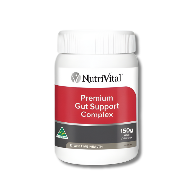 NutriVital Premium Gut Support Complex Powder supports digestive health as a powdered gut support supplement.