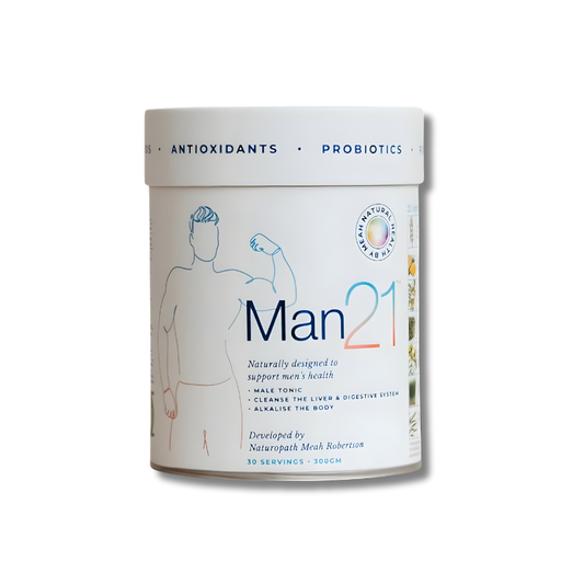 Men’s vitality supplement with adaptogens and antioxidants to support testosterone, energy, liver function, mood, and muscle recovery.
