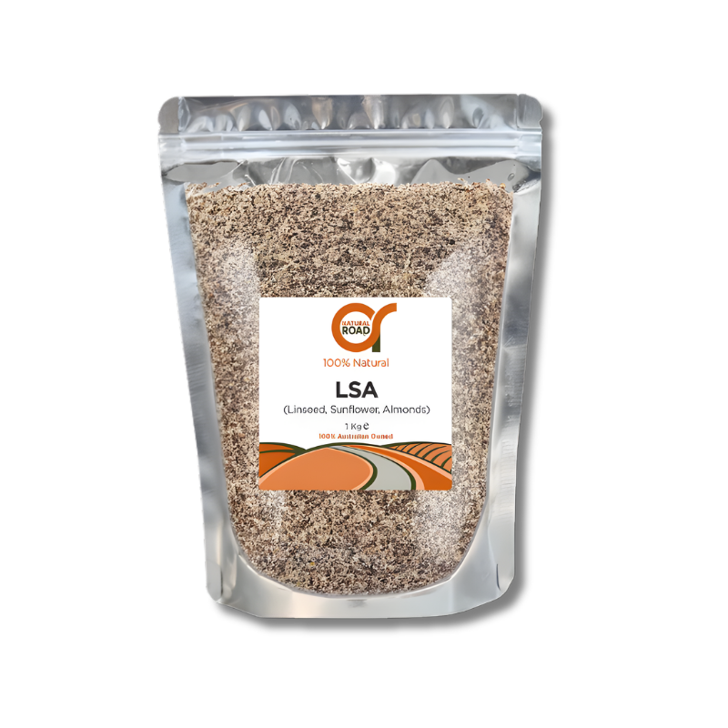 Clear packaging of LSA (Linseed, Sunflower, Almond) blend with visible brand label on a white background