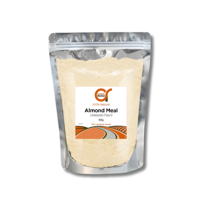 Packaged almond meal with a visible brand label on a white background