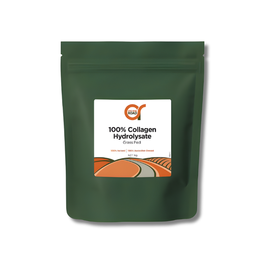 Green package of 100% Collagen Hydrolysate with a label on a white background