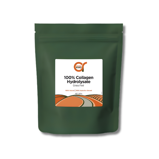 Green package of 100% Collagen Hydrolysate with a label on a white background