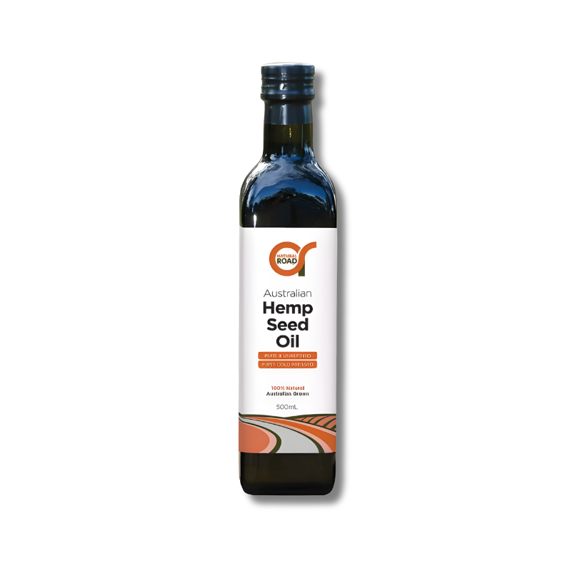 Bottle of Australian Hemp Seed Oil on a white background