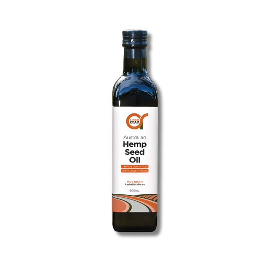 Bottle of Australian Hemp Seed Oil on a white background
