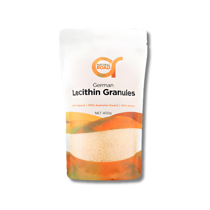 Bag of German Lecithin Granules with 'Natural Road' branding on a white background