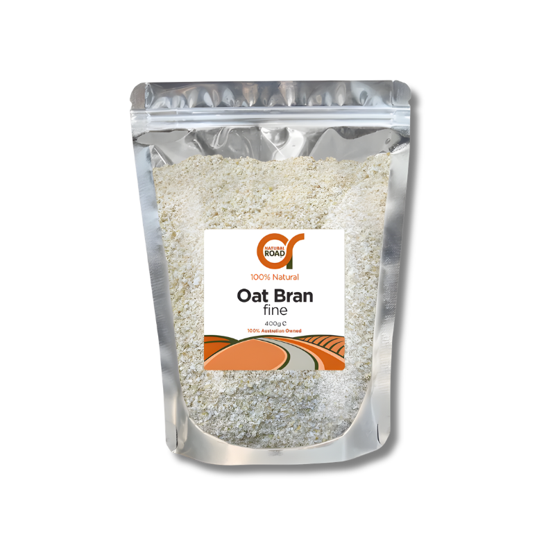 Bag of oat bran with a visible brand label on a white background