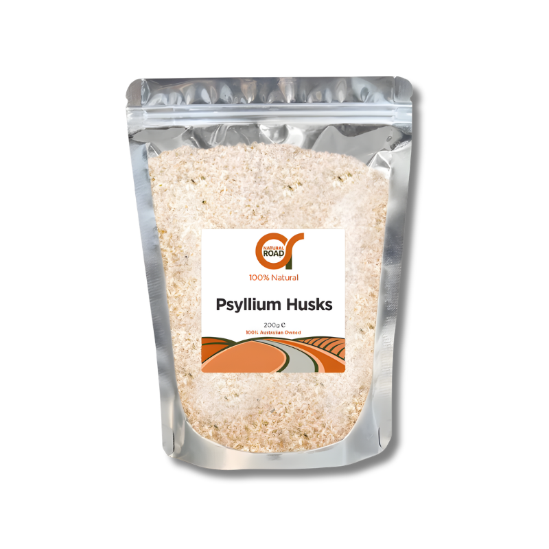 Packaging of psyllium husks with a visible brand logo on a white background