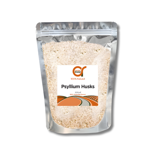 Packaging of psyllium husks with a visible brand logo on a white background