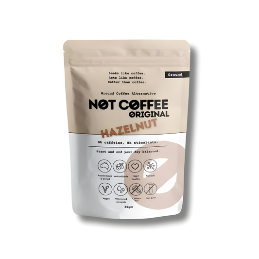 Package of 'Not Coffee Original' Hazelnut flavor on a white background