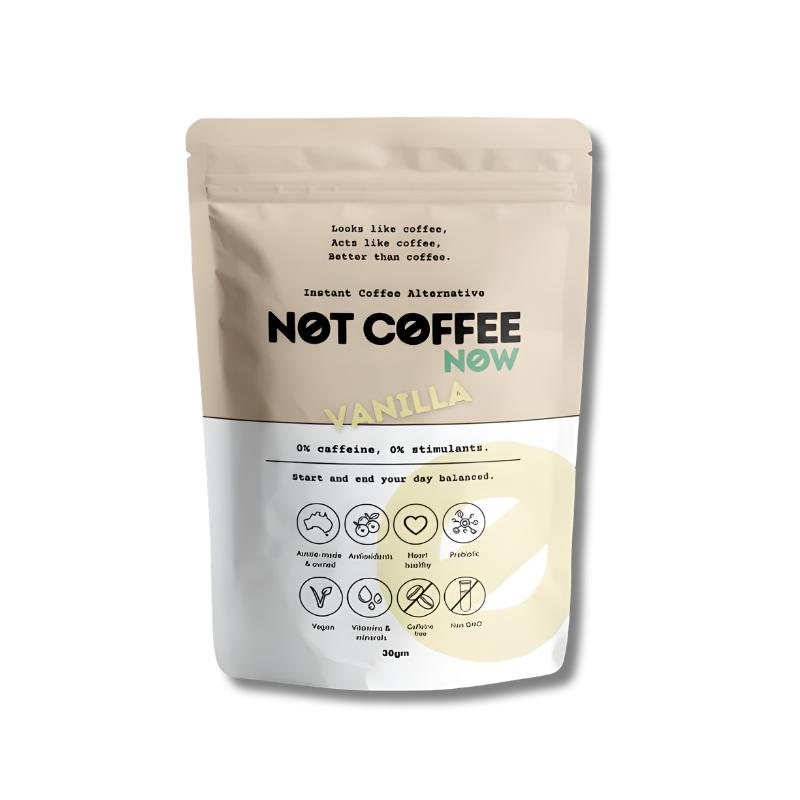 Vanilla instant coffee alternative package on a white background