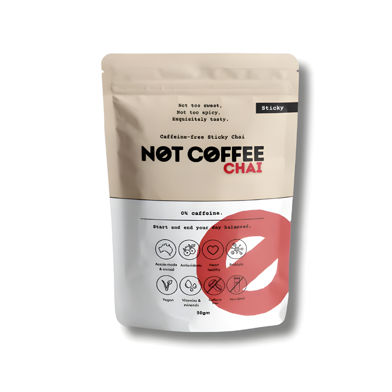 Not Coffee Chai packaging on a white background