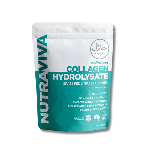 Nutraviva Halal Collagen Hydrolysate - highly bioavailable, grass-fed bovine collagen supporting joint, skin, and muscle recovery naturally.