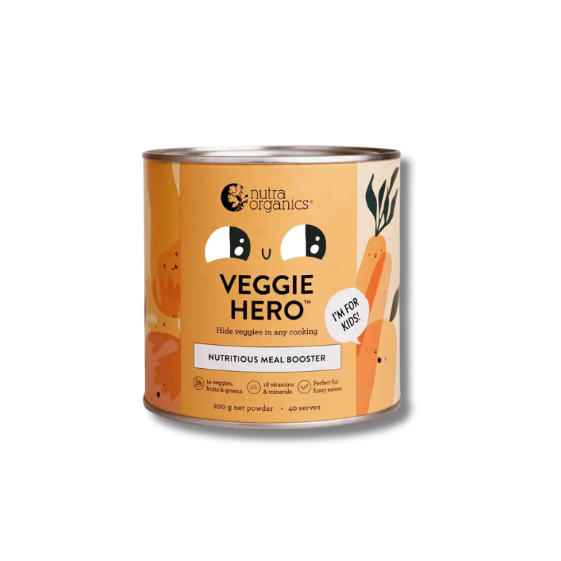 Canister of Nutra Organics Veggie Hero on a white background