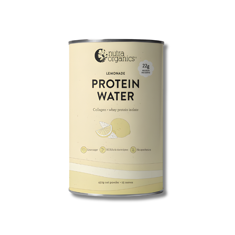 Can of Nutra Organics Lemonade Protein Water on a white background