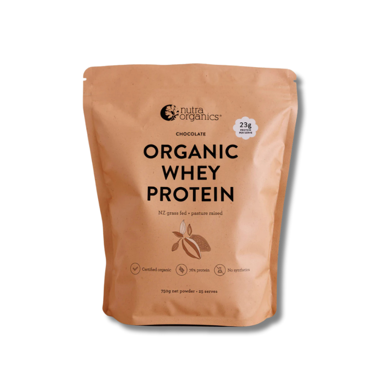 Organic grass-fed whey protein in vanilla flavour to support muscle recovery, energy, and healthy ageing—smooth, creamy, and nutrient-rich.