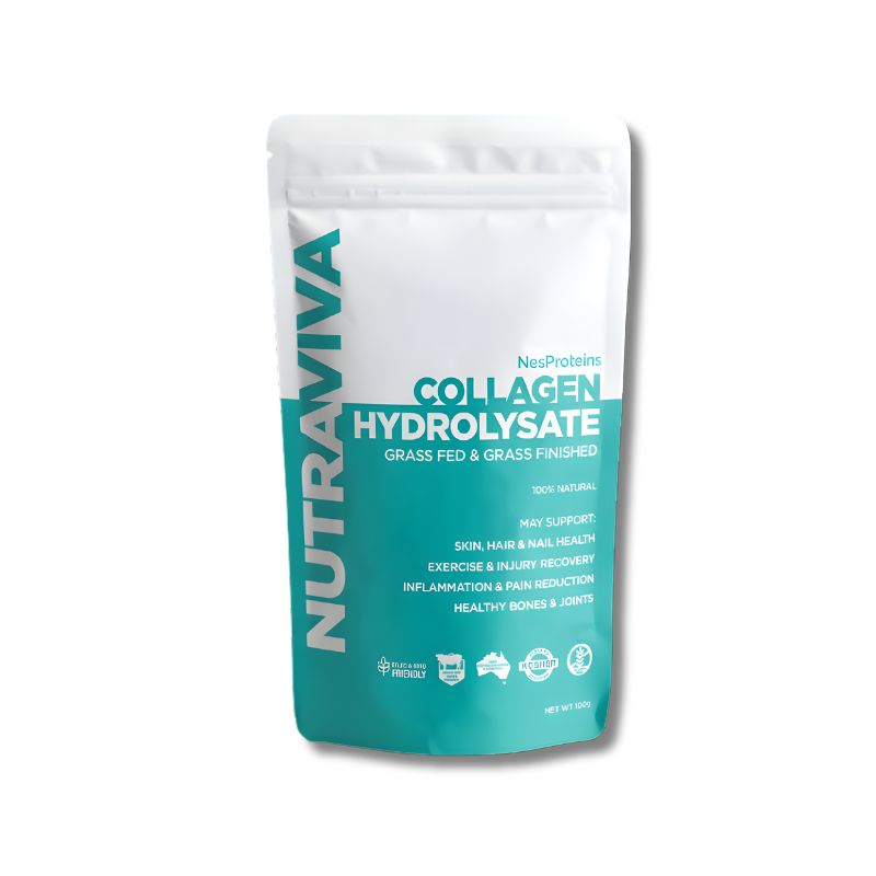 Grass-fed collagen hydrolysate powder for skin, joint, and gut health – pure, unflavoured, and high bioavailability