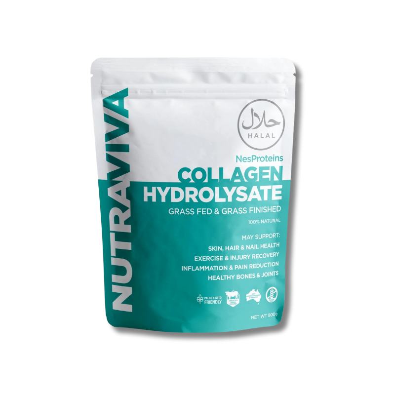 Grass-fed collagen hydrolysate powder for skin, joint, and gut health – pure, unflavoured, and high bioavailability