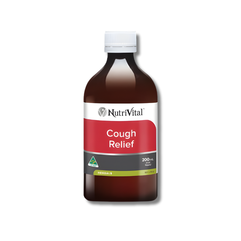 Nutrivital Cough Relief – herbal liquid with verbascum and inula to soothe the throat and relieve coughs and cold symptoms.