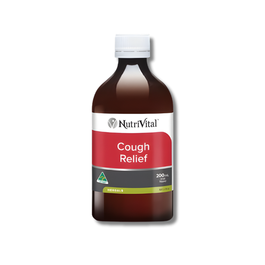 Nutrivital Cough Relief – herbal liquid with verbascum and inula to soothe the throat and relieve coughs and cold symptoms.