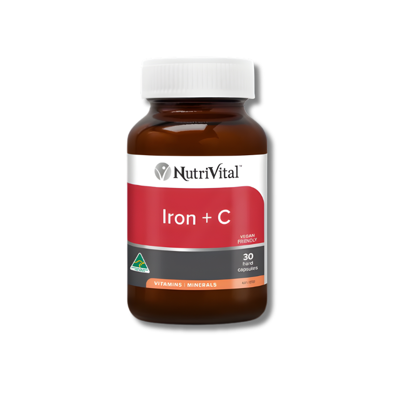 NutriVital Iron plus C capsules supports iron levels and general wellbeing as a daily nutritional supplement.
