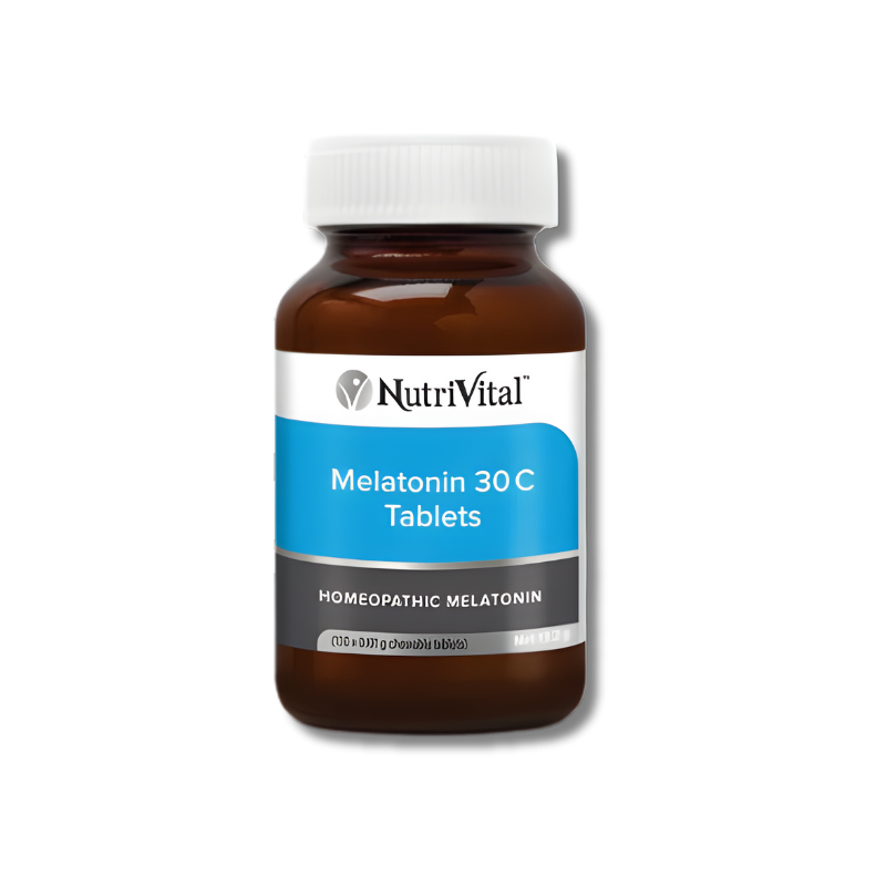 Nutrivital Melatonin 30C Tablets – homeopathic formula traditionally used to support restful sleep and natural sleep patterns.