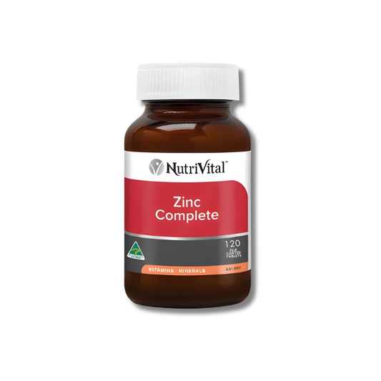NutriVital Zinc Complete 120 tablets supports immune system function and general wellbeing as a zinc supplement.