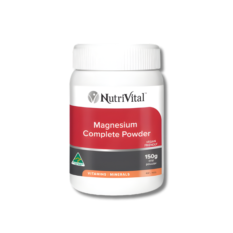 NutriVital Magnesium Complete Powder 150g supports muscle and nervous system function as a daily magnesium supplement.