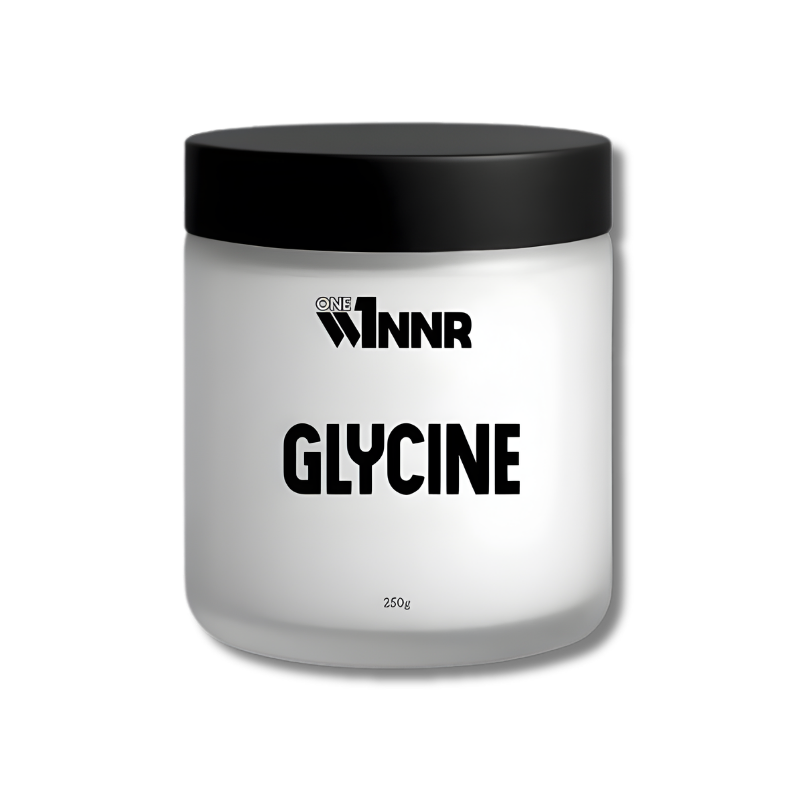 White container with black lid labeled 'GLYCINE' on a white background