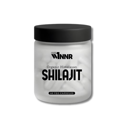 Jar of Organic Himalayan Shilajit with WINNR branding on a white background