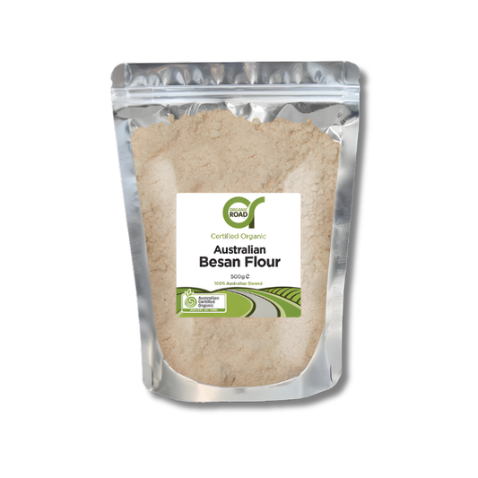Packaged Australian Besan Flour with a visible brand label on a white background