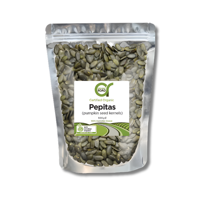 Organic Road Pepitas pumpkin seeds support healthy snacking and provide a natural source of plant based nutrients