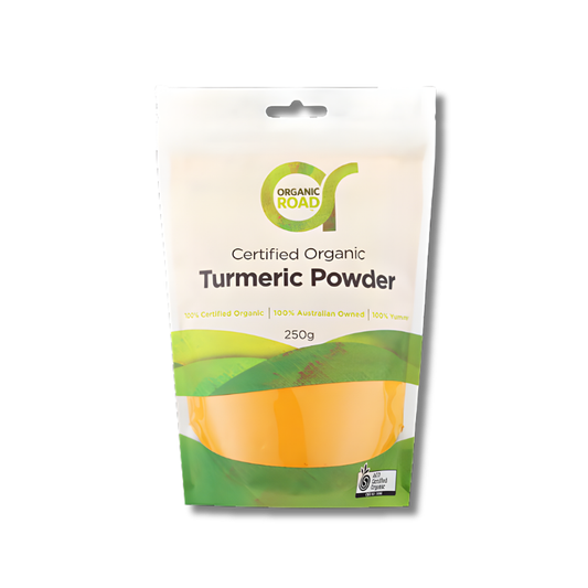 Package of Organic Road Turmeric Powder on a white background