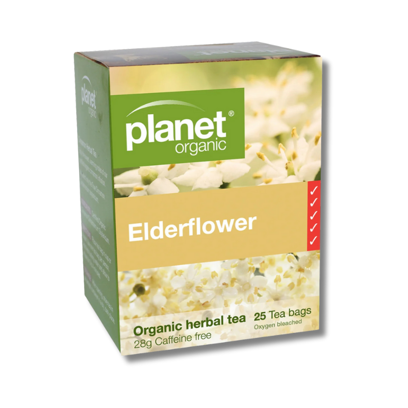 Organic Elderflower Tea with calming floral aroma, rich in antioxidants to support immune health and relaxation