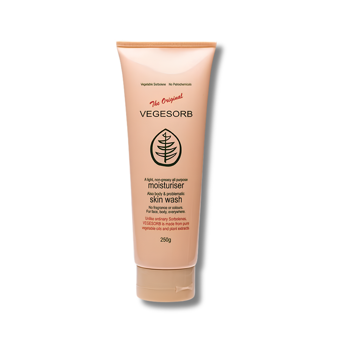 Vegesorb Moisturiser is a fragrance-free, colour-free moisturiser with almond and apricot kernel oils, suitable for sensitive skin and everyday use.
