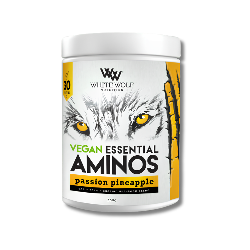 White Wolf Nutrition Vegan Essential Aminos container with a white background