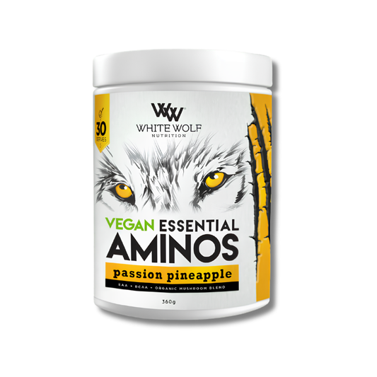White Wolf Nutrition Vegan Essential Aminos container with a white background