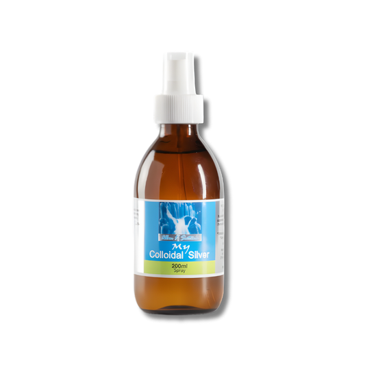 Allan Sutton’s My Colloidal Silver 200ml Spray – ionic silver solution in purified water, free from additives and preservatives.