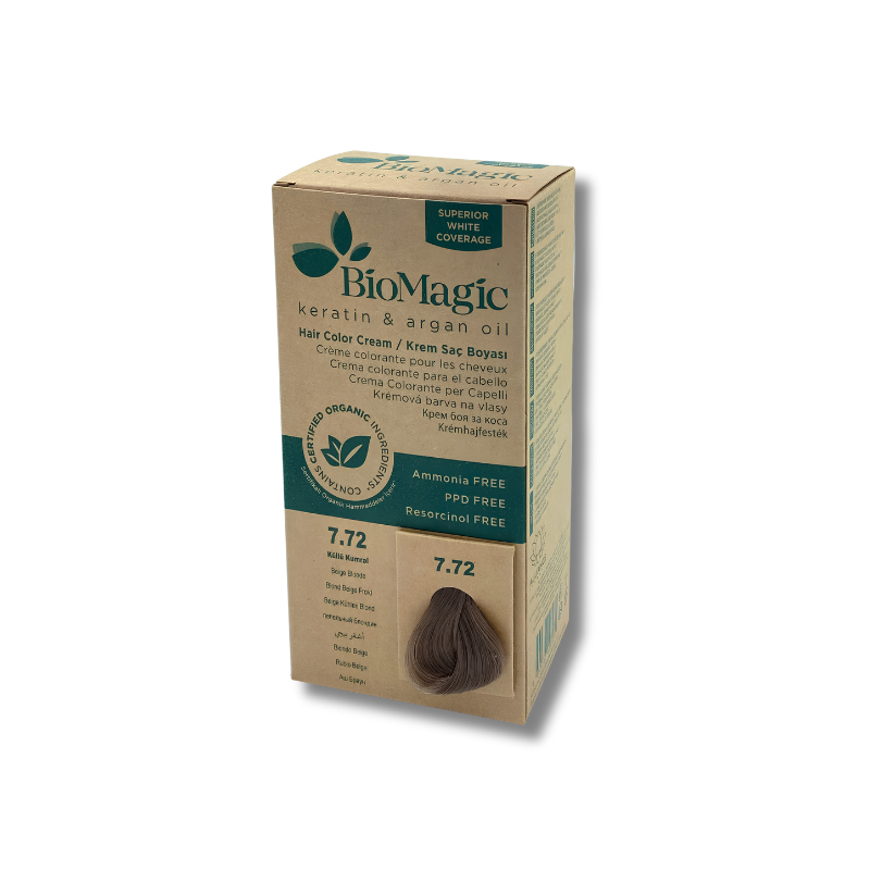 BioMagic hair color cream box with brown shade on a white background